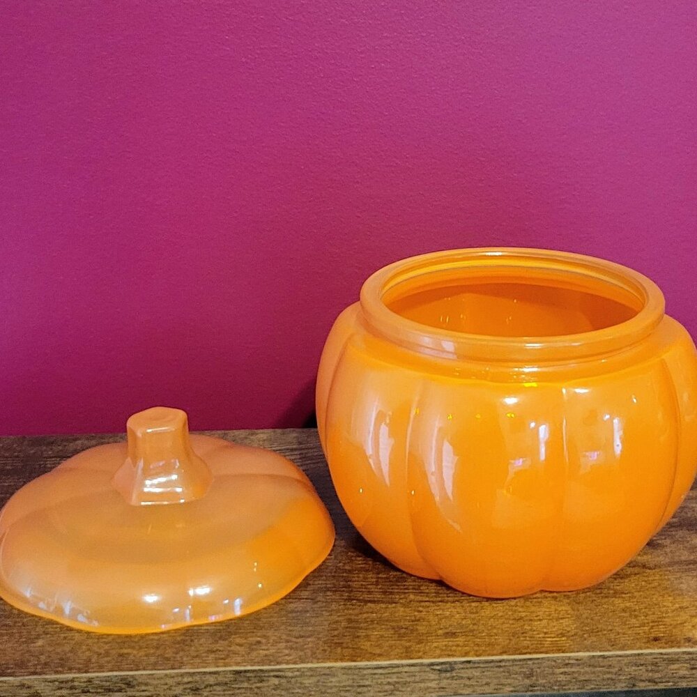 Orange Pumpkin Glass Dish with Lid - Picture 2 of 4